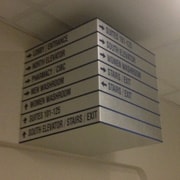 hanging directional sign